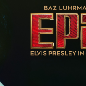Close-up of Elvis Presley in concert poster for EPiC film review.