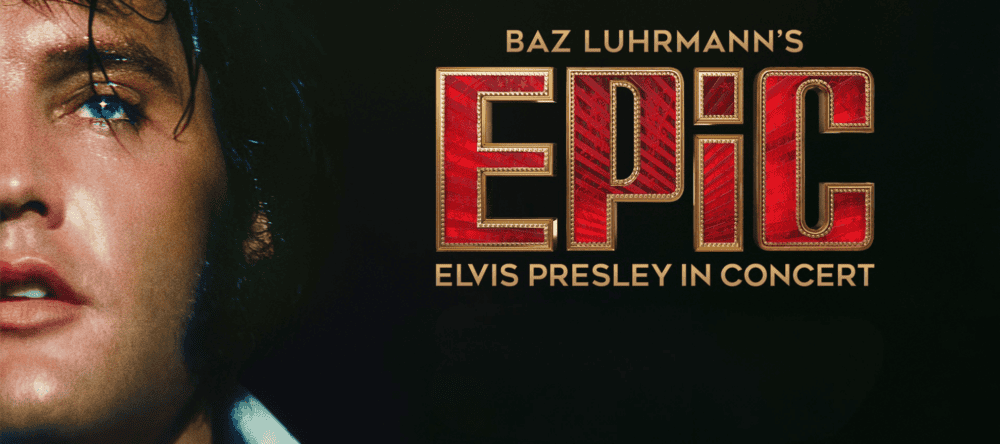 Close-up of Elvis Presley in concert poster for EPiC film review.